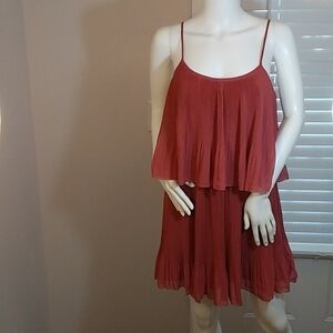 LC Lauren Conrad Pink Pleated Layered Spaghetti Straps Women's Dress Size M Line